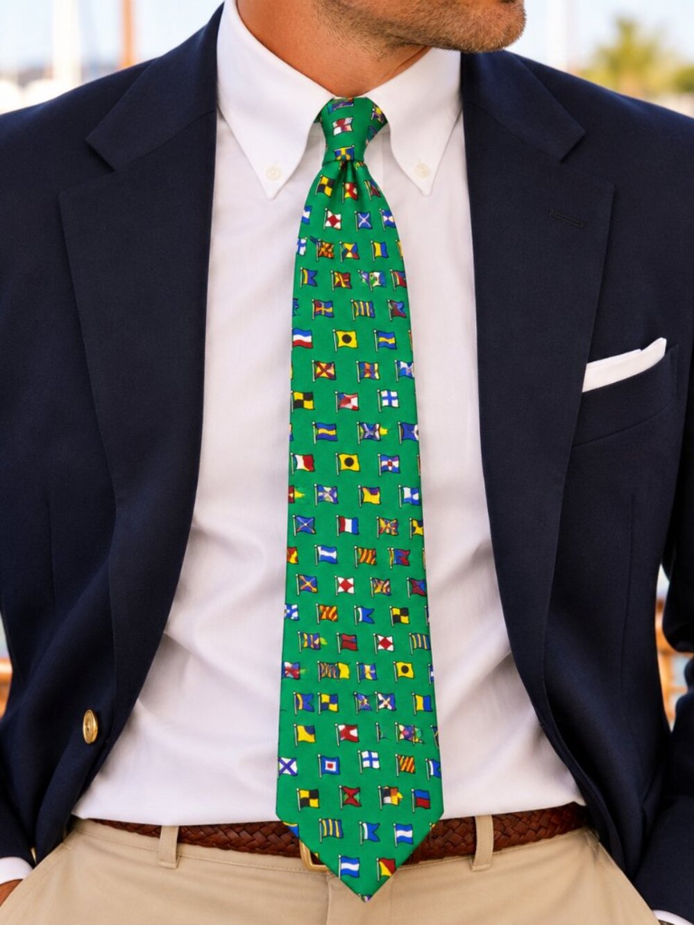 Vintage Alynn A-Z International Flags Silk Tie Green Nautical Signal